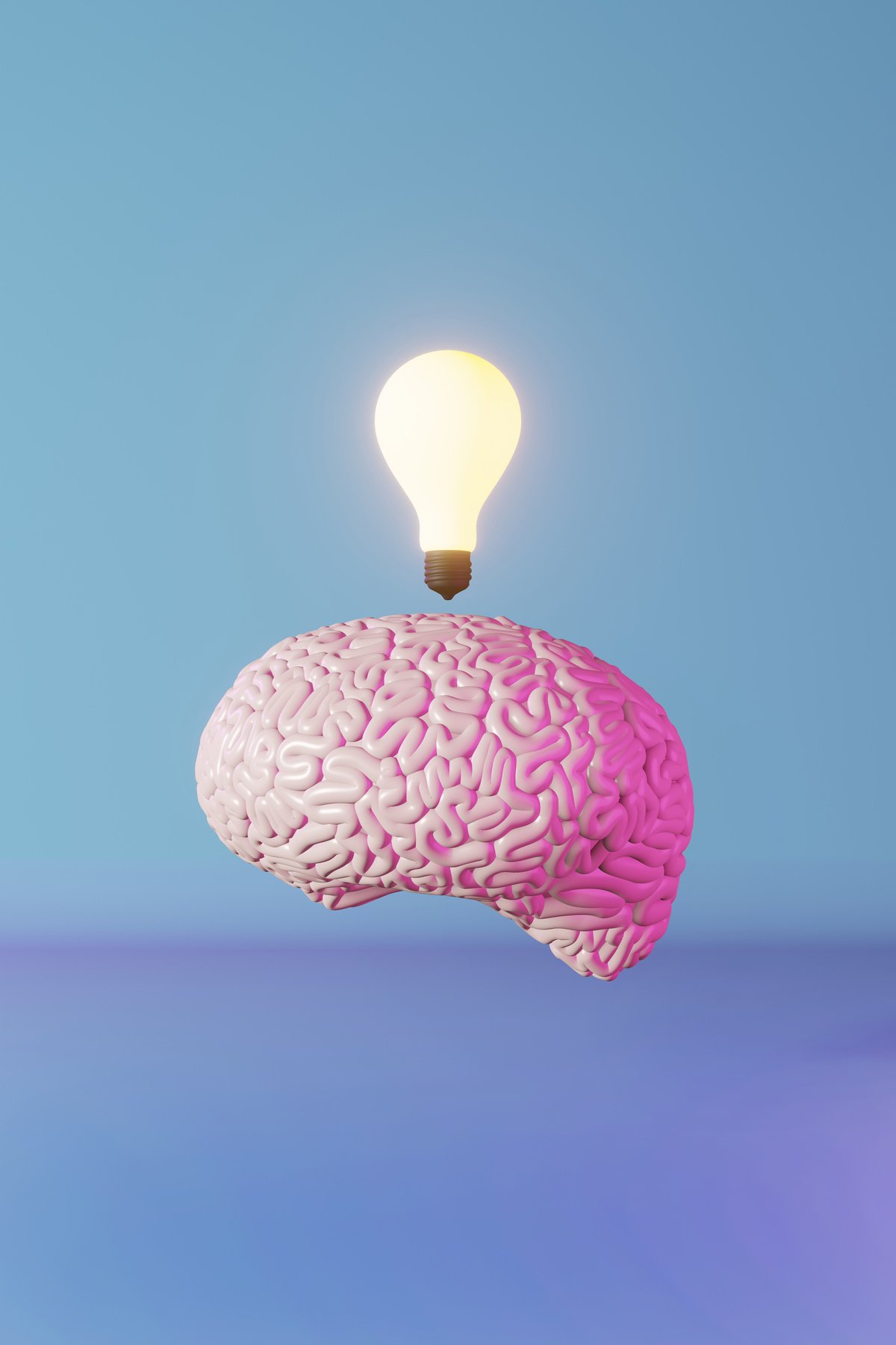 Human Brain Health Neon Light Background 3D Rendering. Creative Idea Artificial Intelligence Positive Thinking Emotion